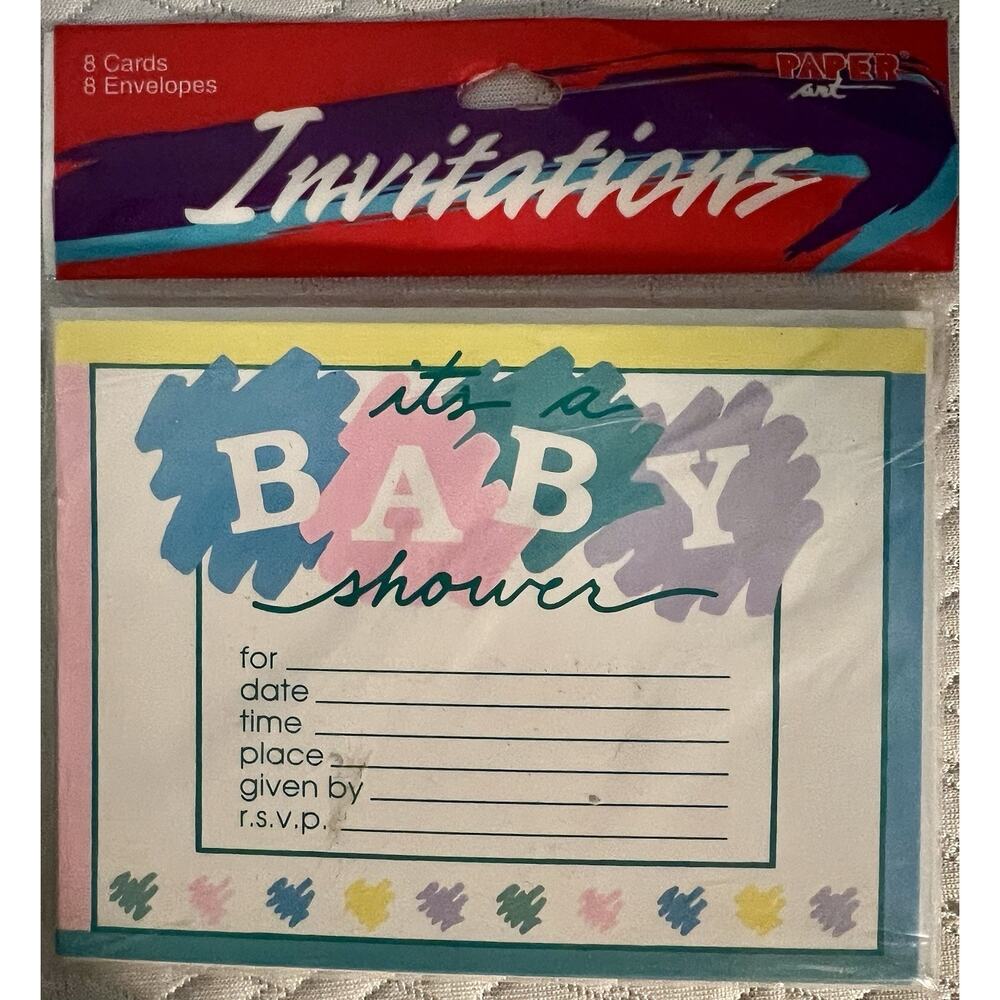 Vintage Baby Shower Invitations, Pack Of 8 With Envelopes